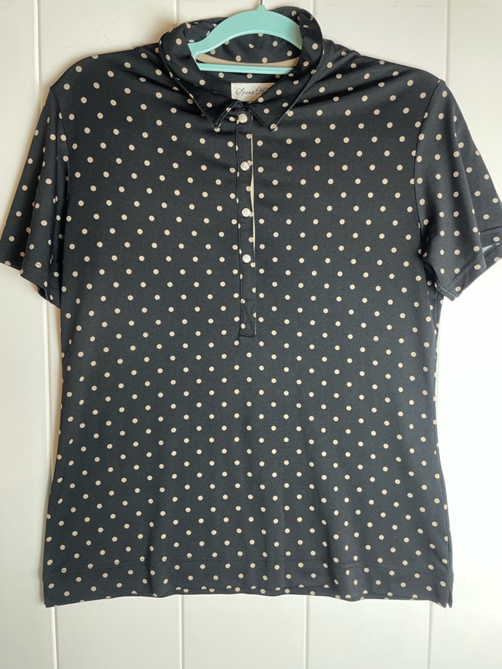 Sport Haley Black and Brown Polka Dot Golf Polo, Size M, EUC